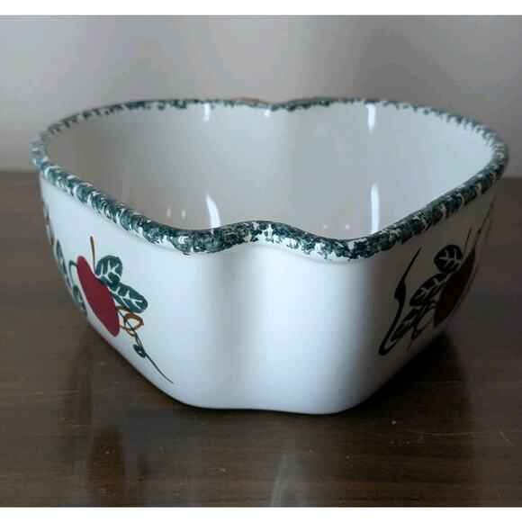 Vintage Chaparral Art Pottery USA Apple Shaped Bowl Dish 8" x 9" Hand Painted - Picture 3 of 9